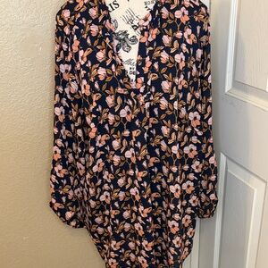 Premise Navy and Pink Floral Blouse